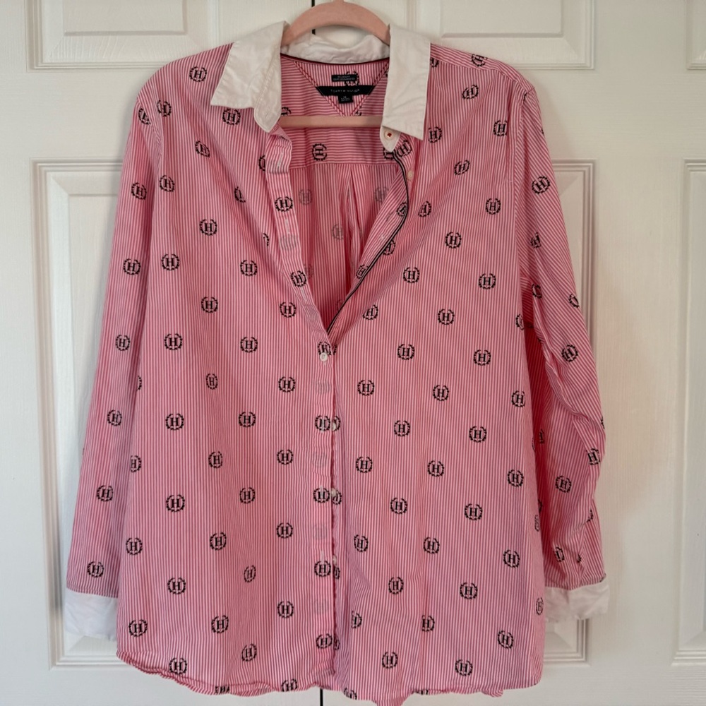 Tommy Hilfiger Pink and White Striped Shirt